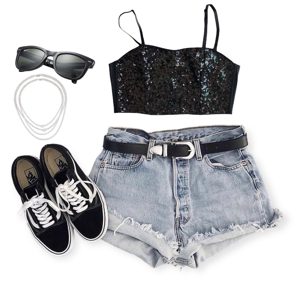 Black PINK Bling Sequin Crop Top Bustier/Bralette